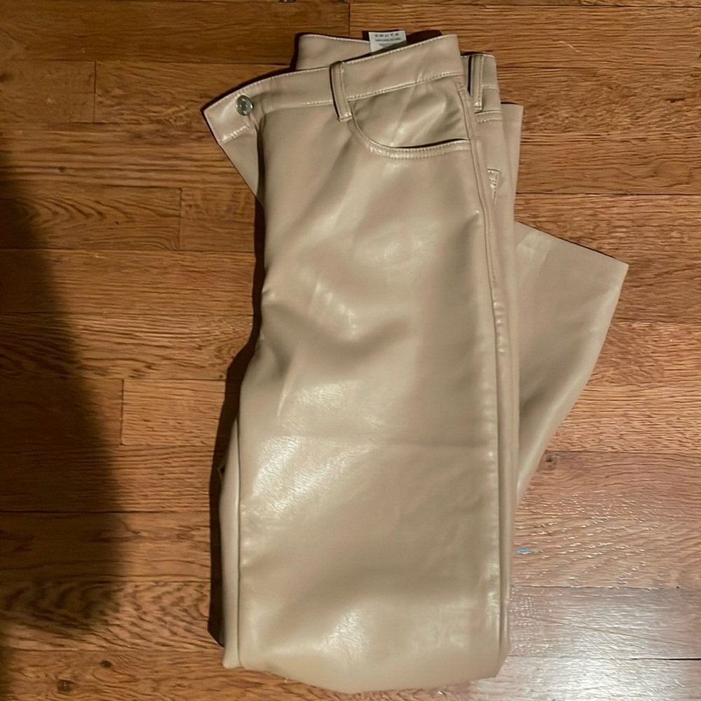 Aritzia Wilfred Melina Pant Vegan Leather High Rise Straight Leg Tawny Size 4